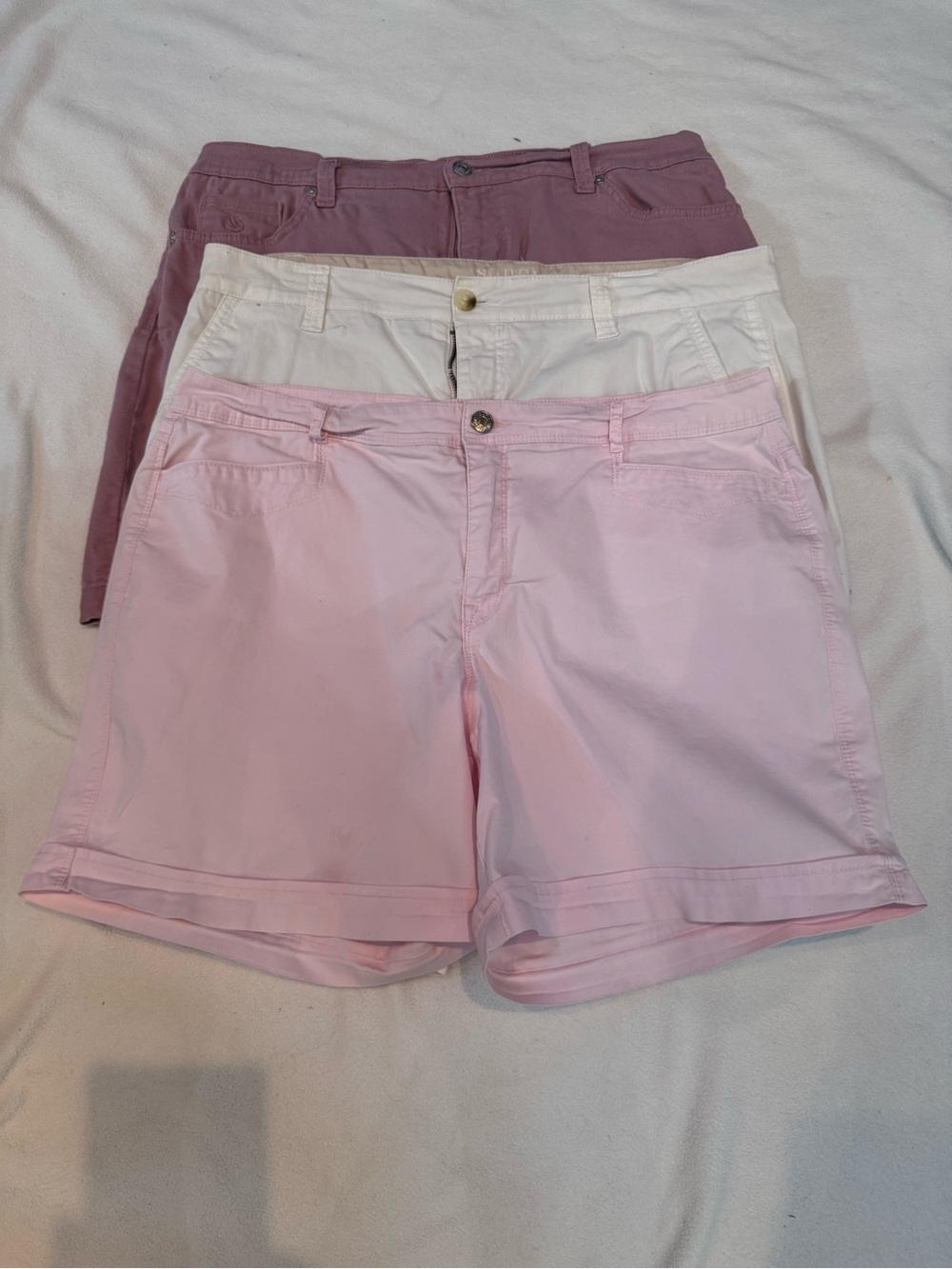 Gloria Vanderbilt Pastel Trio High-Waist Shorts — Pink, White & Dk Pink